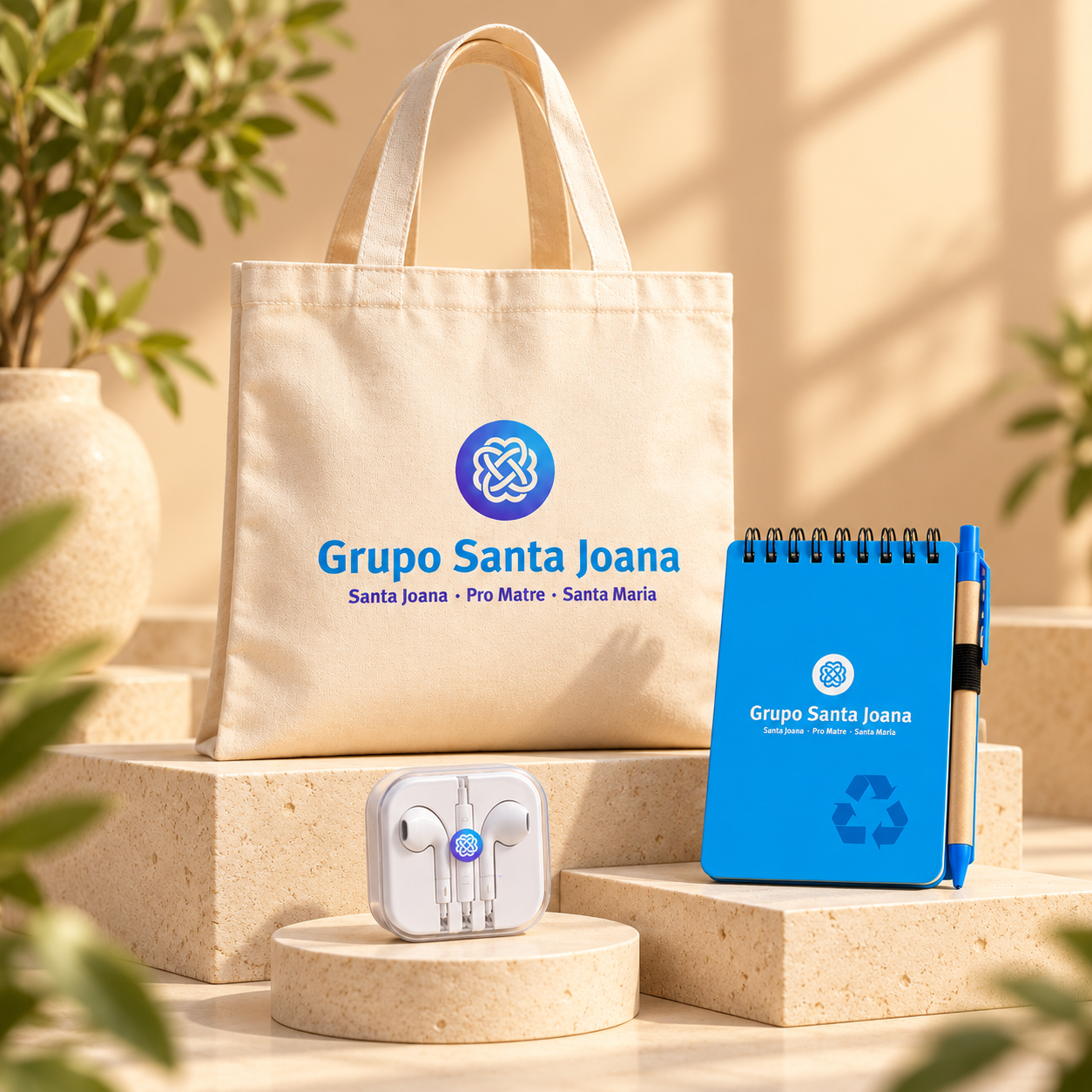 Kit Grupo Santa Joana com ecobag, bloco, caneta e fones