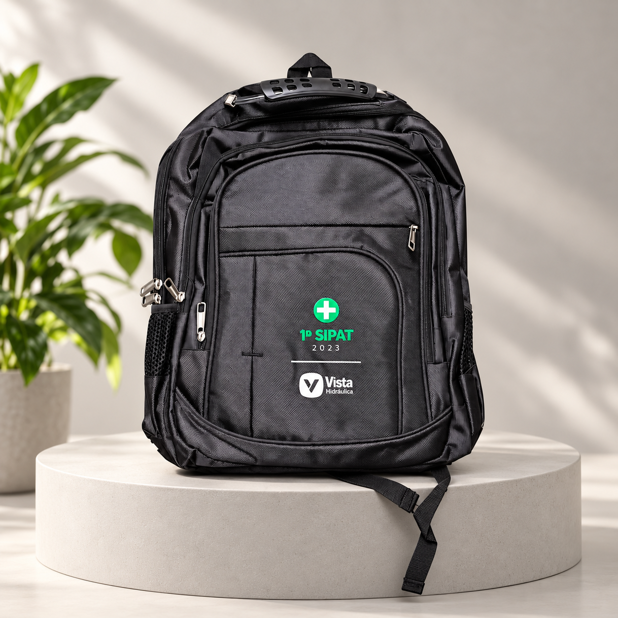 Mochila preta personalizada para SIPAT Vista Hidráulica
